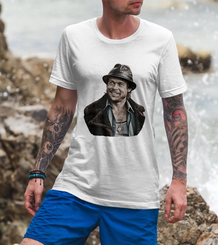 Brad Pitt Leather Jacket And Hat Style Killing Them Softly Jackie Cogan T-Shirt