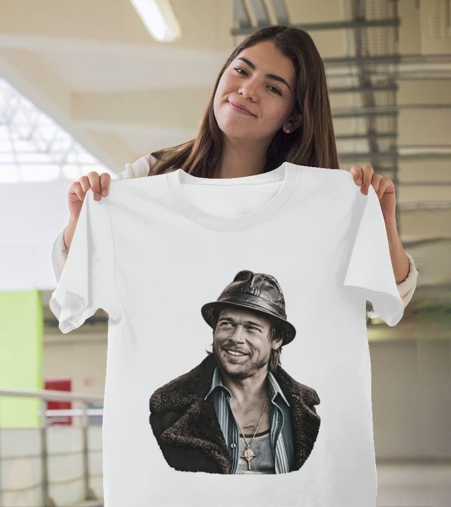 Brad Pitt Leather Jacket And Hat Style Killing Them Softly Jackie Cogan T-Shirt