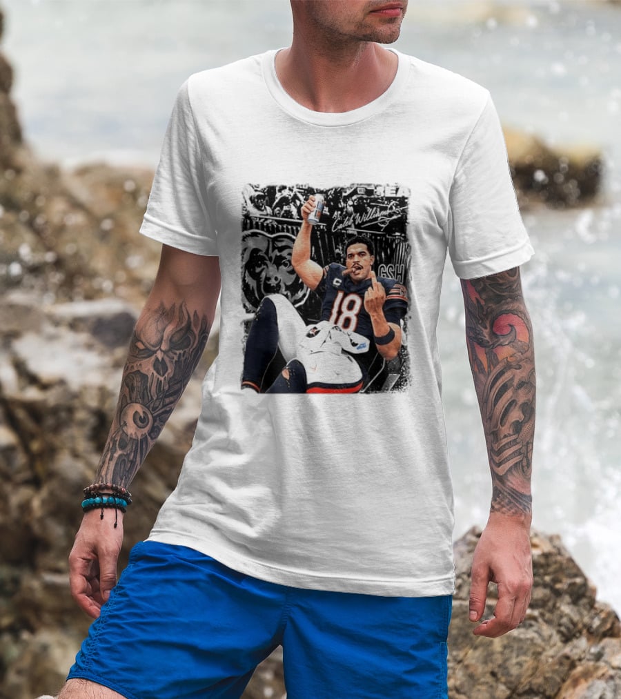 Caleb Williams Chicago Bears Drinking Beer And Smoking Cigar Iconic Gesture T-Shirt