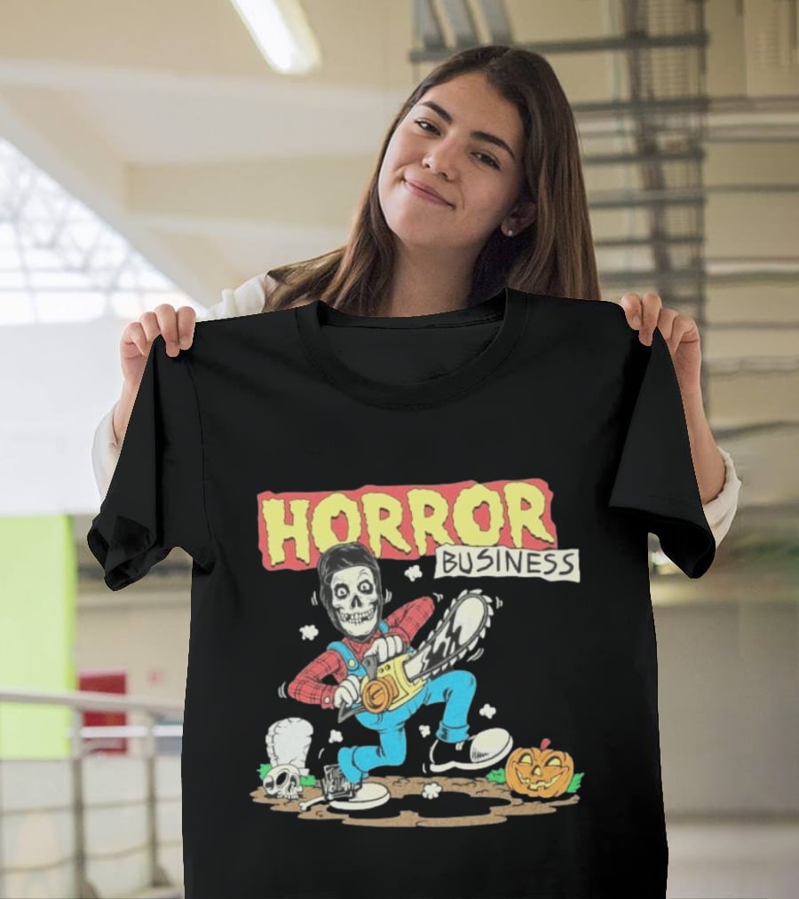 Misfits Horror Business Skeleton With Chainsaw And Pumpkin T-Shirt