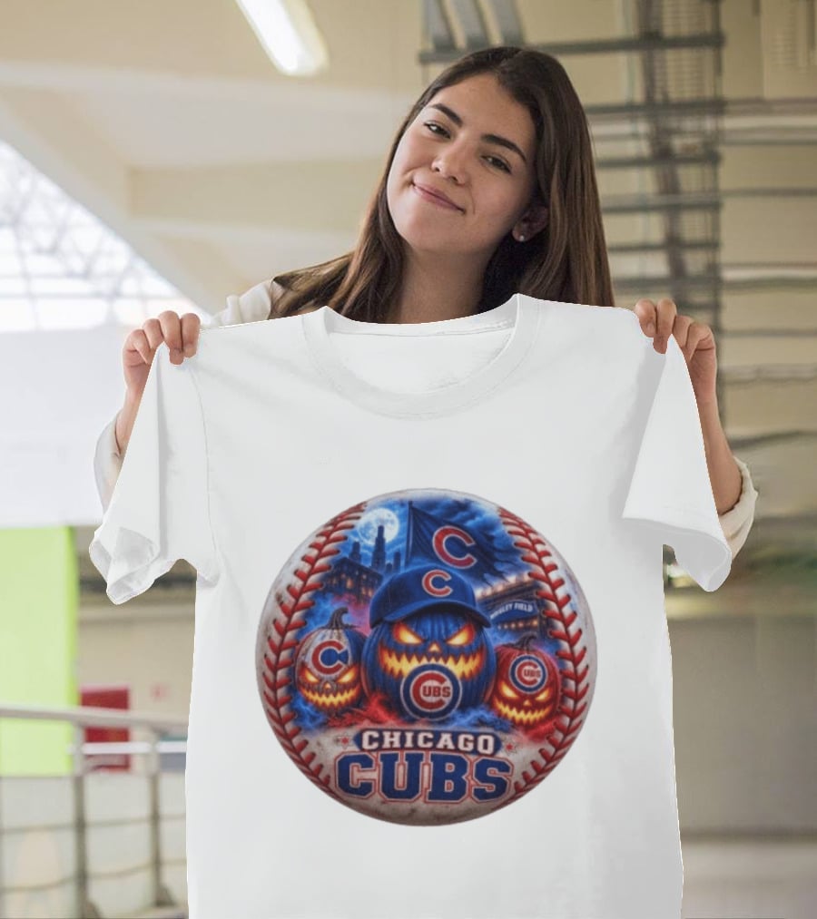 Chicago Cubs Wrigley Field Halloween Jack O' Lantern Baseball T-Shirt