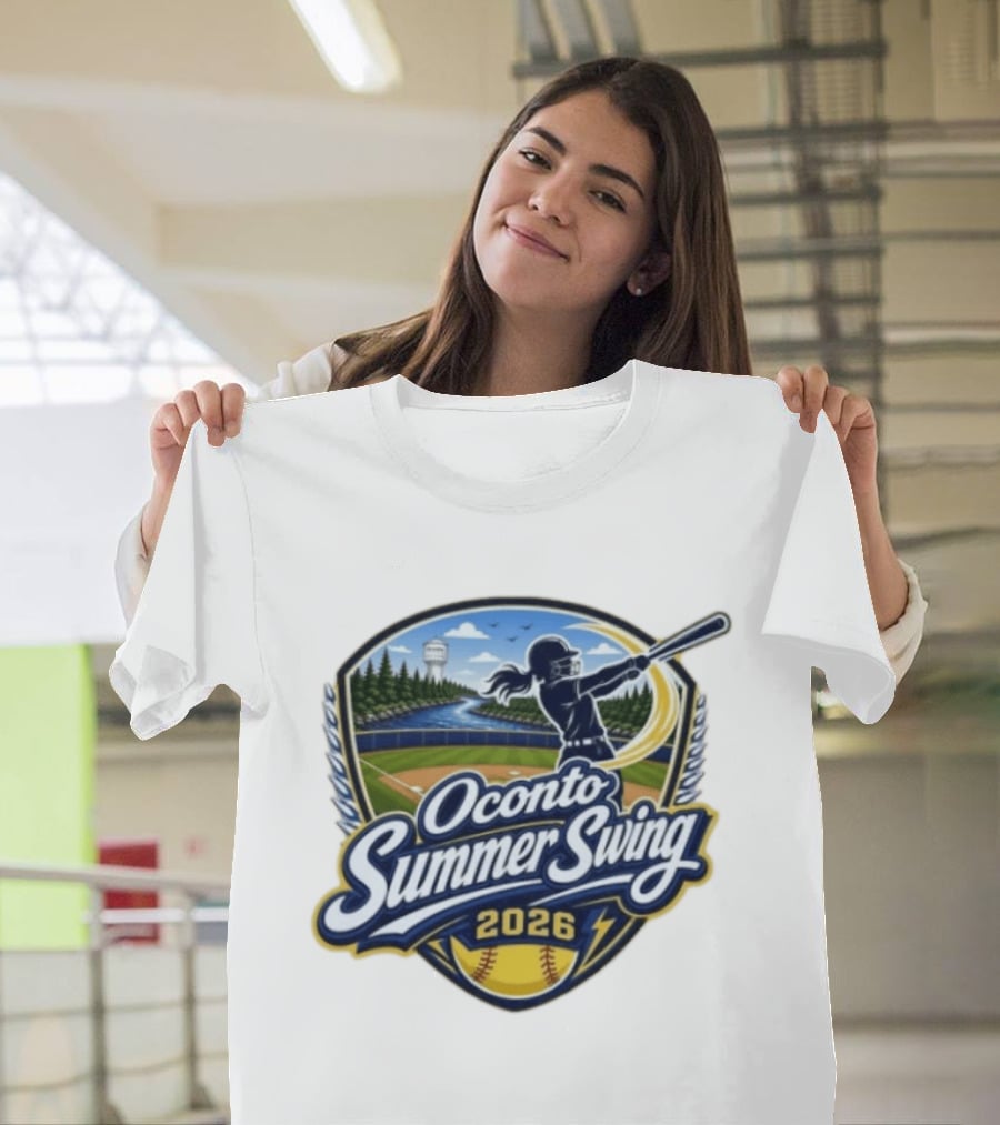 Oconto Summer Swing 2026 Baseball Event With Batter And Scenic Field T-Shirt