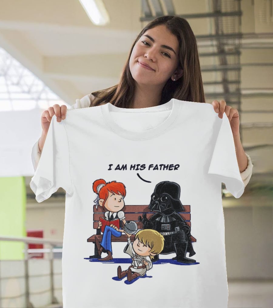 Darth Vader And Luke Skywalker I Am His Father Comic Style Bench Scene T-Shirt
