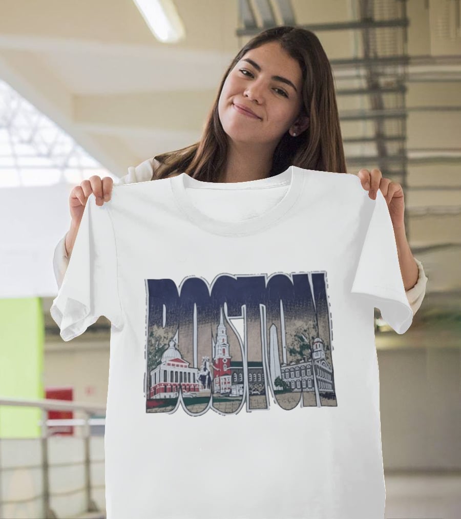 Boston City Skyline Landmark Historic Buildings Distressed T-Shirt