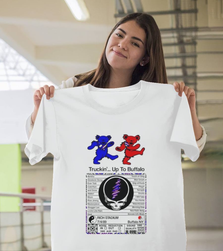 Grateful Dead Dancing Bears Truckin Up To Buffalo Nutrition Label T-Shirt