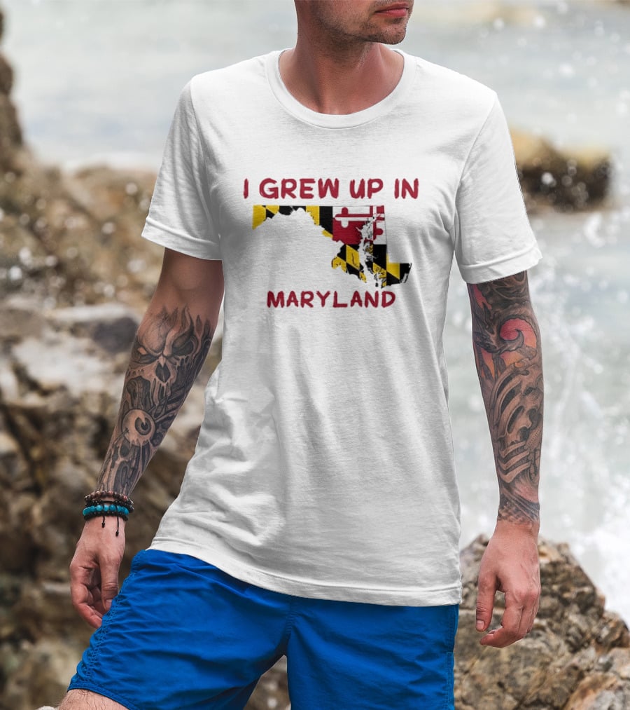 I Grew Up In Maryland State Map Flag T-Shirt