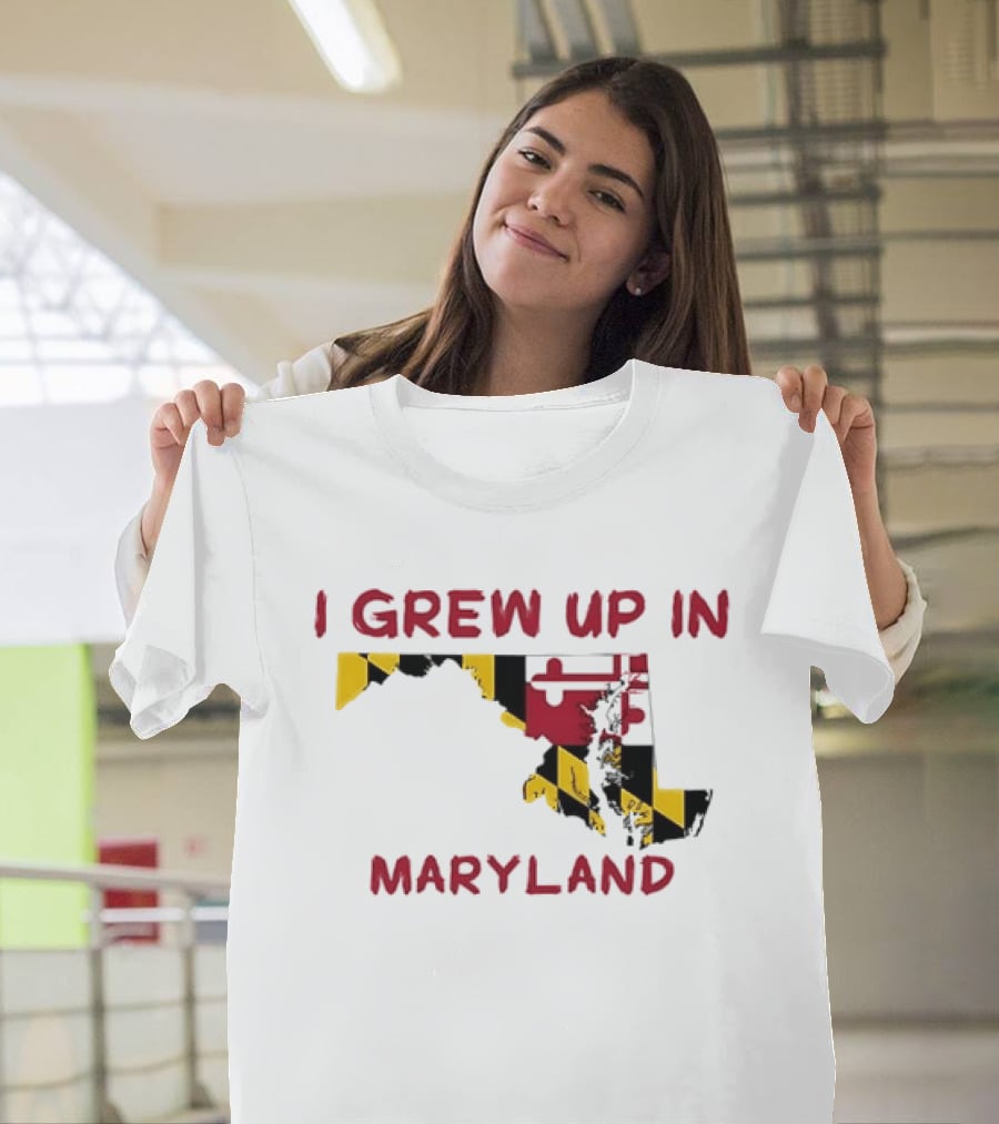I Grew Up In Maryland State Map Flag T-Shirt