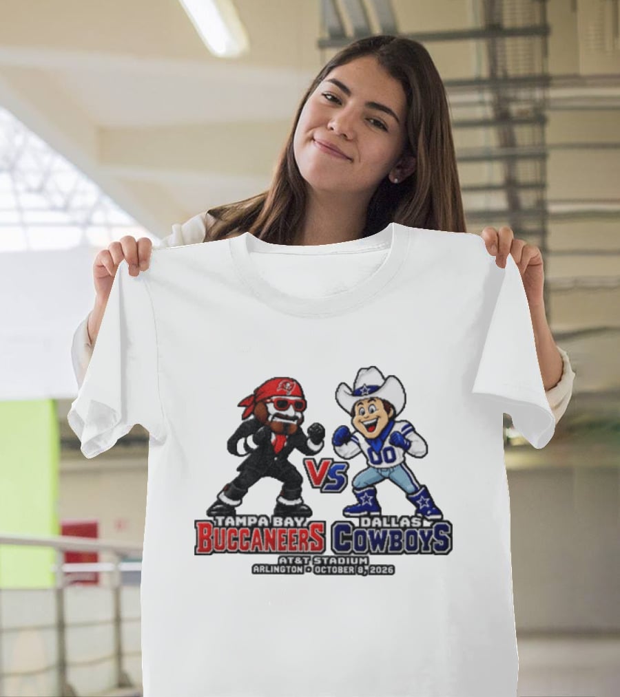 Tampa Bay Buccaneers Vs Dallas Cowboys 2026 Mascots Pixel AT&T Stadium Arlington October 8 T-Shirt