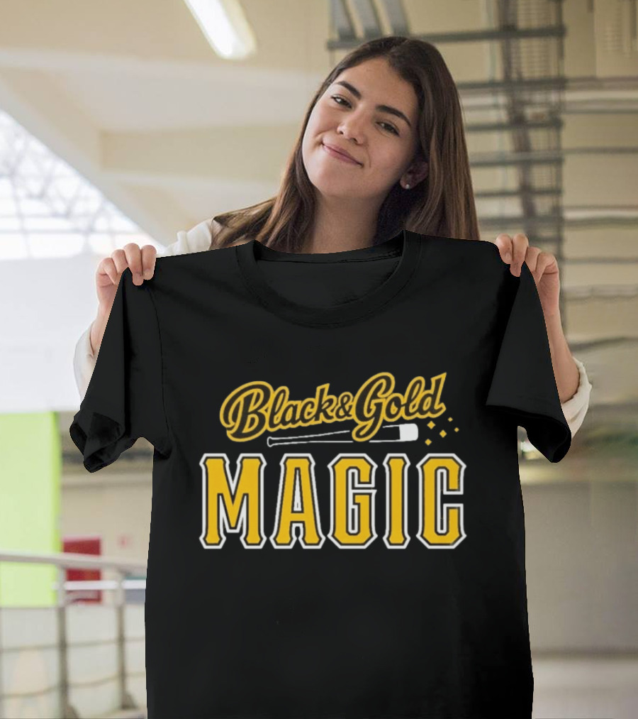 Black And Gold Magic Baseball Sports T-Shirt