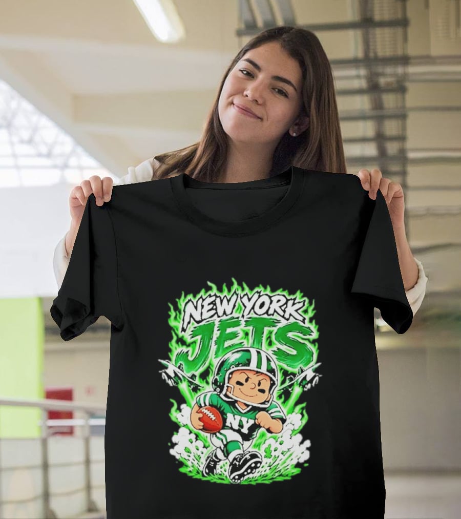 New York Jets Cartoon NY Football Player With Helmet And Ball T-Shirt
