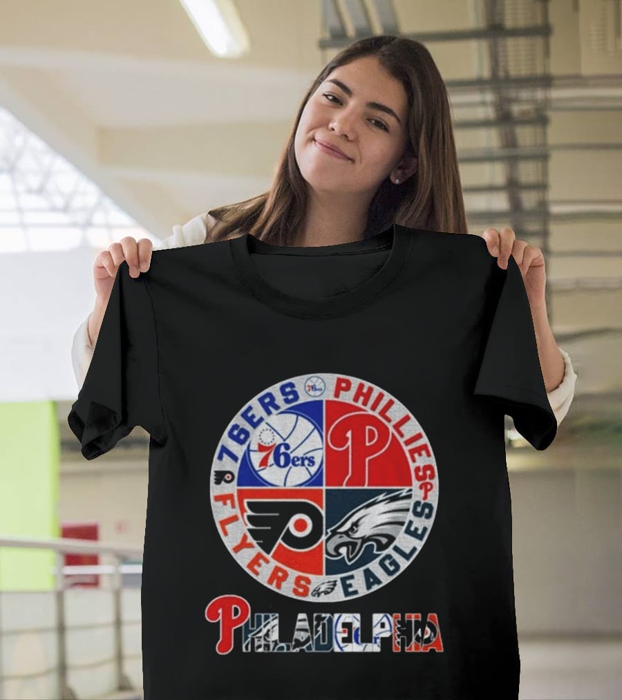 Philadelphia 76ers Phillies Flyers Eagles Sports Team Circle T-Shirt
