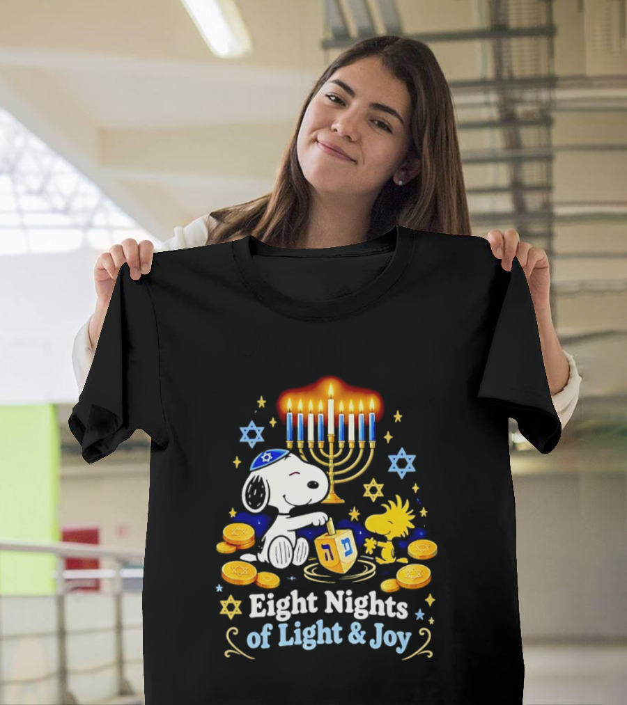 Snoopy Woodstock Hanukkah Menorah Eight Nights Of Light And Joy T-Shirt