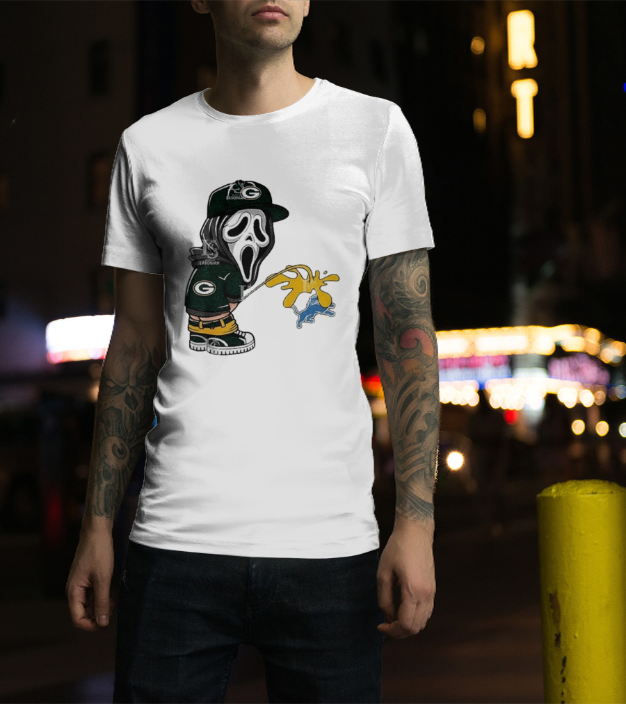 Green Bay Packers Ghostface Pissing On Detroit Lions NFL Rivalry T-Shirt