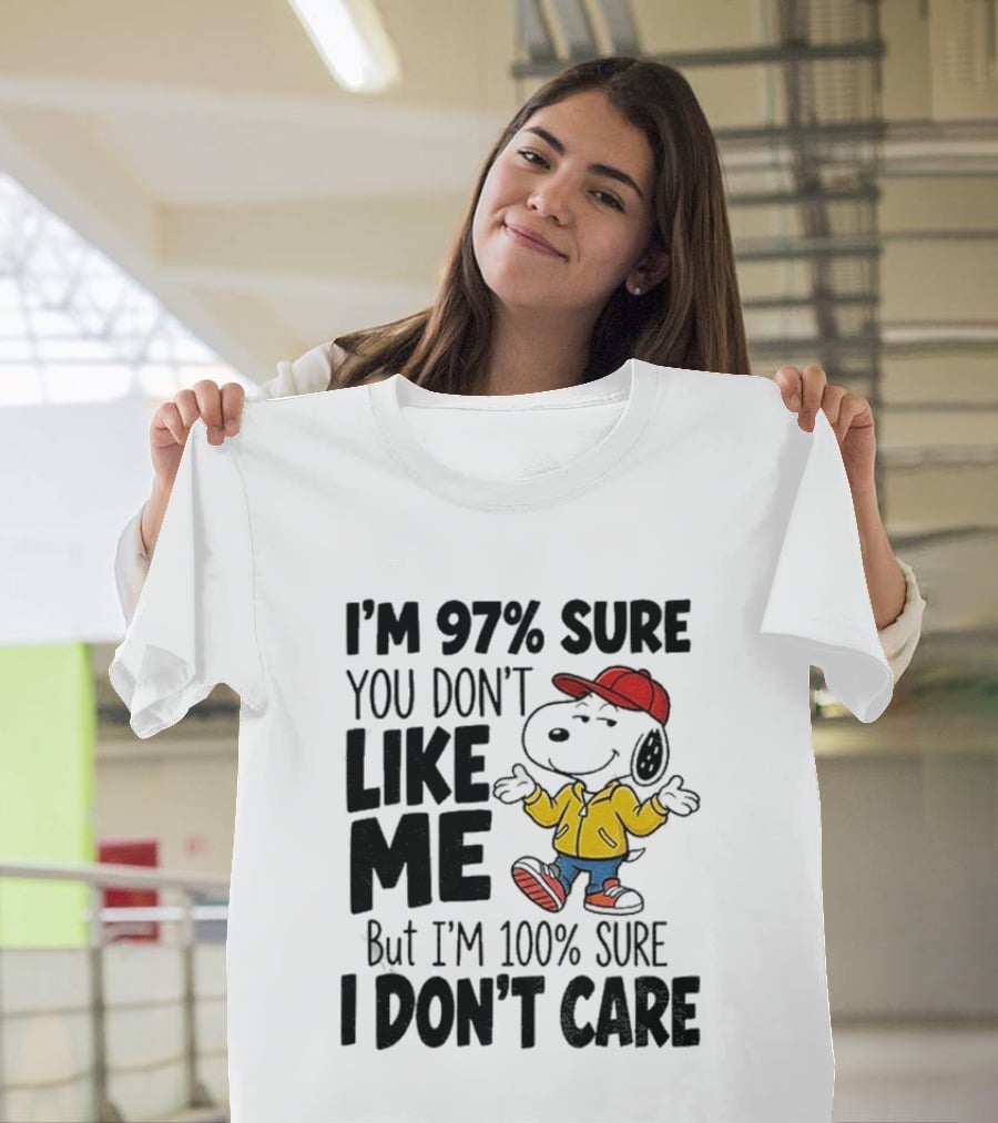I'm 97% Sure You Don't Like Me But I'm 100% Sure I Don't Care Snoopy Red Hat Yellow Jacket T-Shirt
