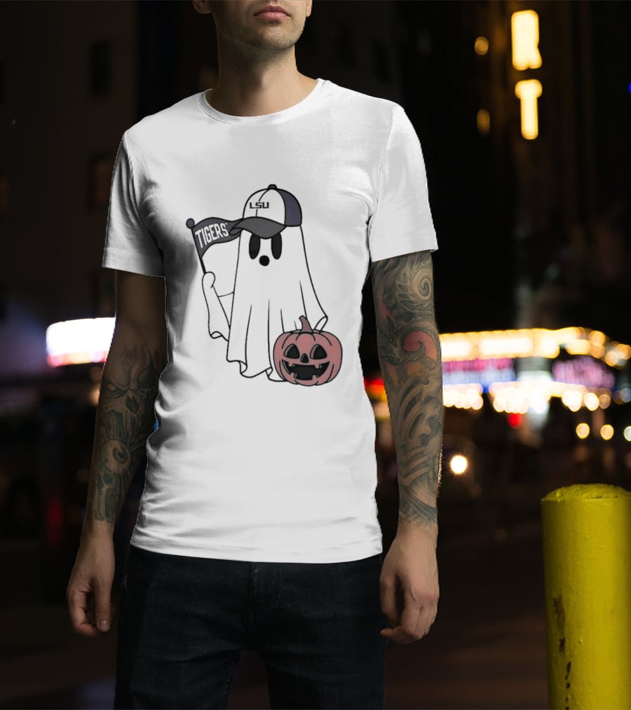 Lsu Tigers NCAA Football Halloween Ghost Pumpkin Fan Gear T-Shirt