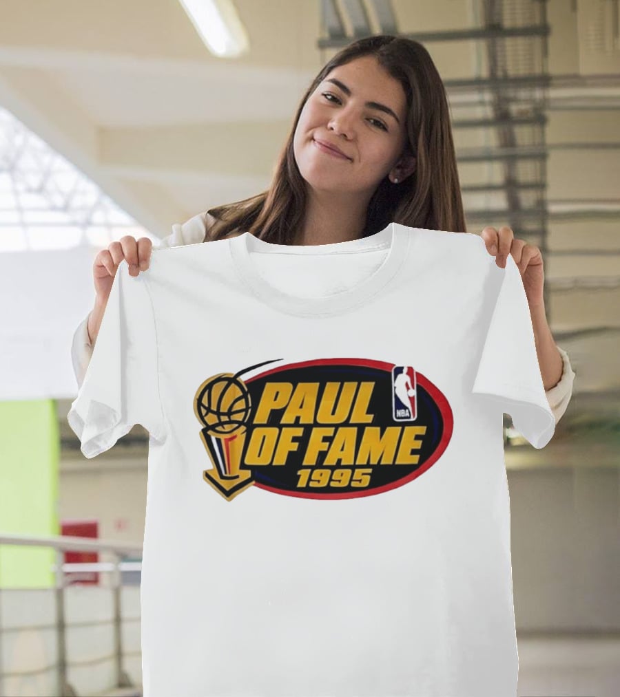 NBA Paul Of Fame 1995 Golden Basketball Trophy Red Oval Frame T-Shirt