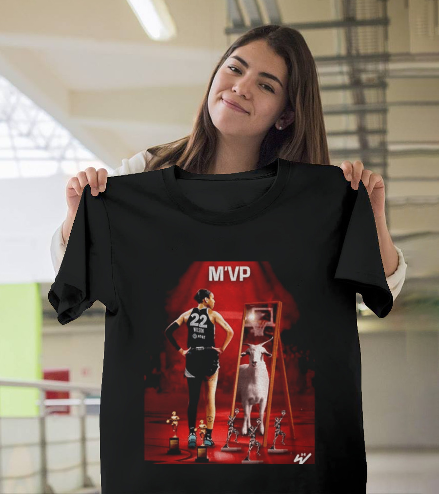 MVP A'ja Wilson Las Vegas Number 22 Goat Reflection Trophies T-Shirt
