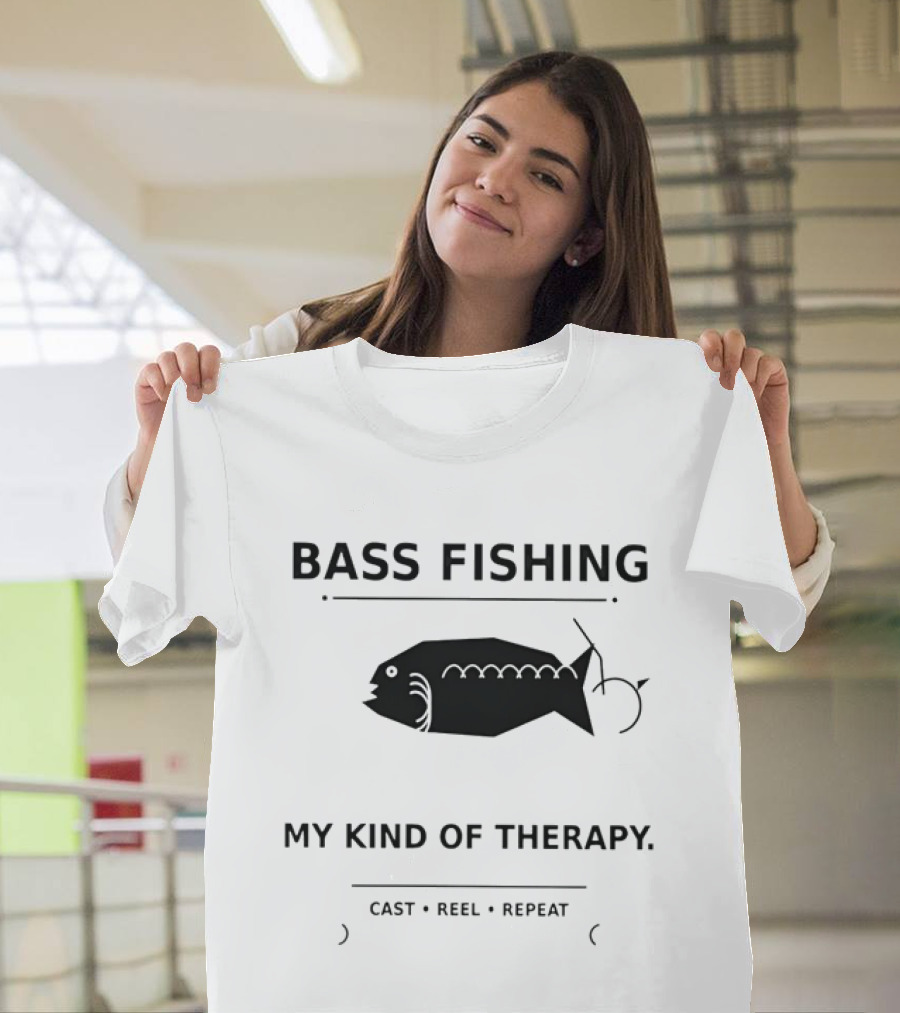Bass Fishing My Kind Of Therapy Cast Reel Repeat T-Shirt