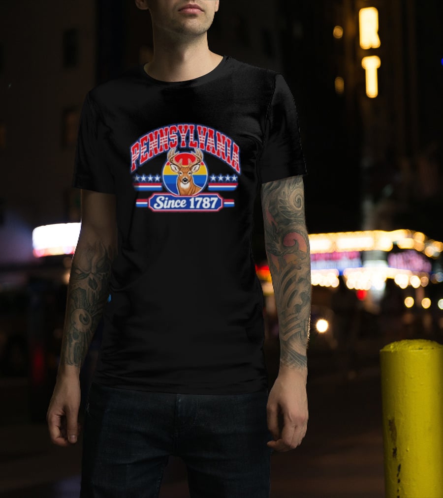 Pennsylvania Deer Vintage Tribute Since 1787 America Stars Stripes T-Shirt