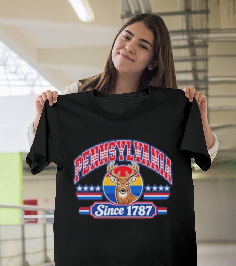 Pennsylvania Deer Vintage Tribute Since 1787 America Stars Stripes T-Shirt