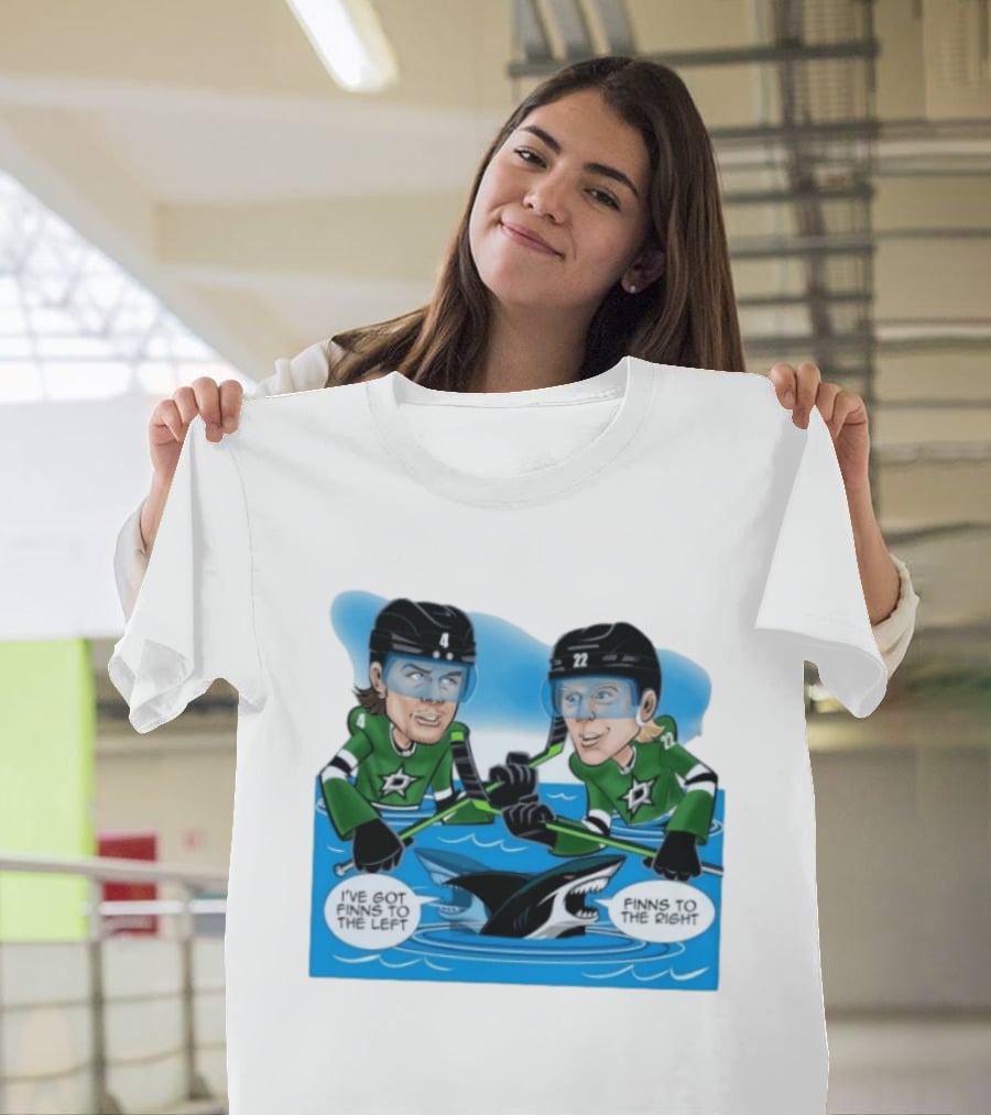 Dallas Stars Finns To The Left Finns To The Right Cartoon Hockey Players T-Shirt