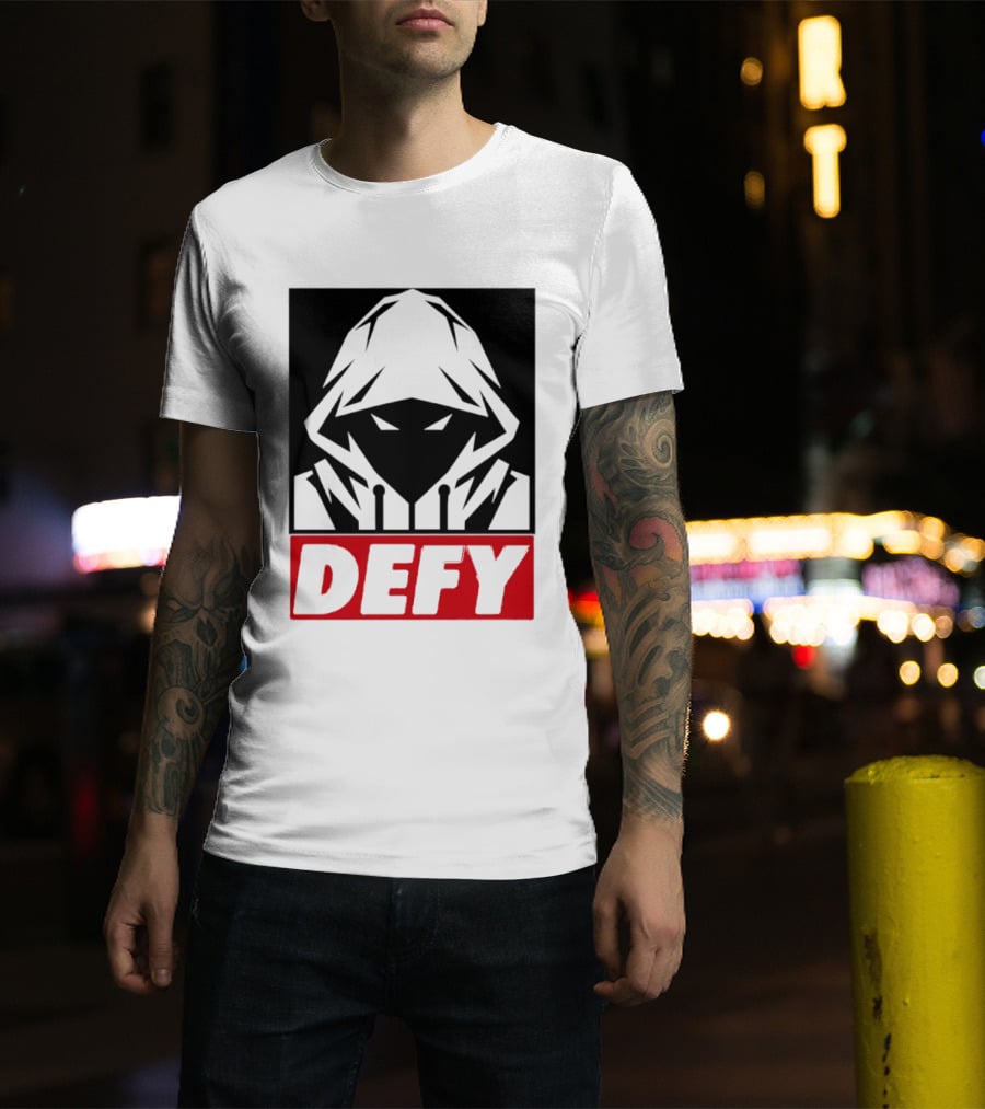 Defy Hooded Figure Streetwear Urban Fashion T-Shirt