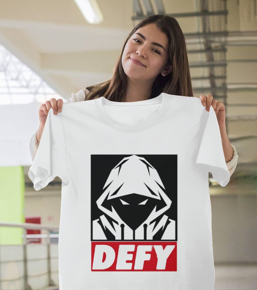 Defy Hooded Figure Streetwear Urban Fashion T-Shirt