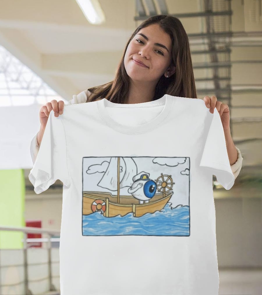 Eye Eye Captain Cartoon Eyeball Sailor Steering Ship Ocean Waves T-Shirt