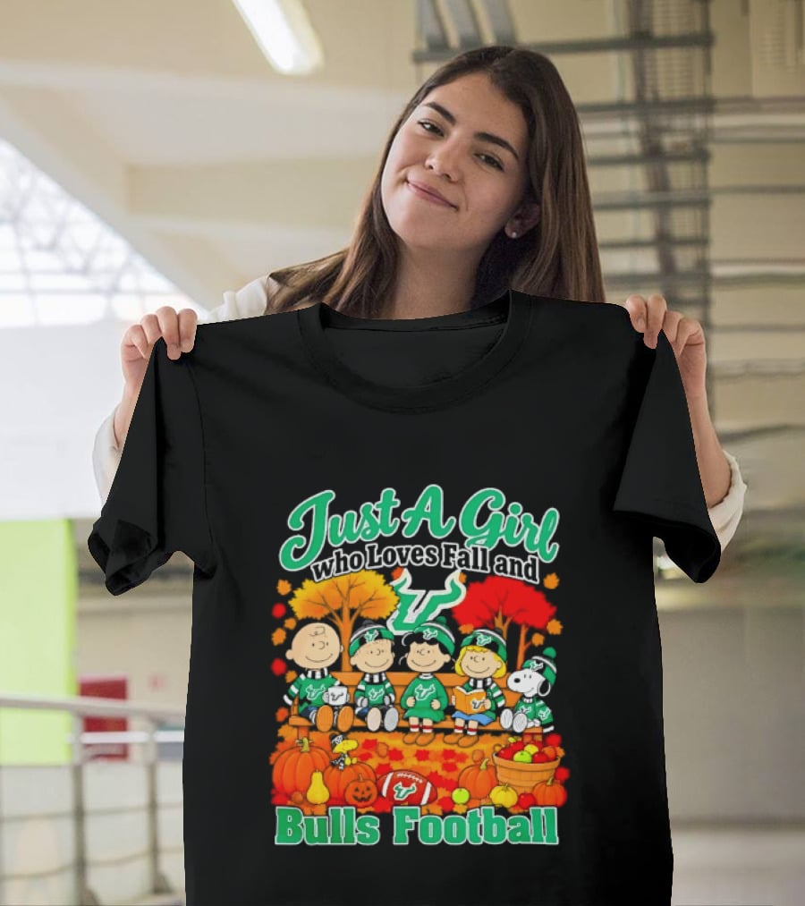 South Florida Bulls Charlie Brown Snoopy Just A Girl Who Loves Fall Football T-Shirt