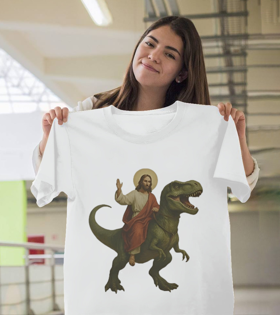 Jesus Riding Tyrannosaurus Rex Dinosaur T-Shirt