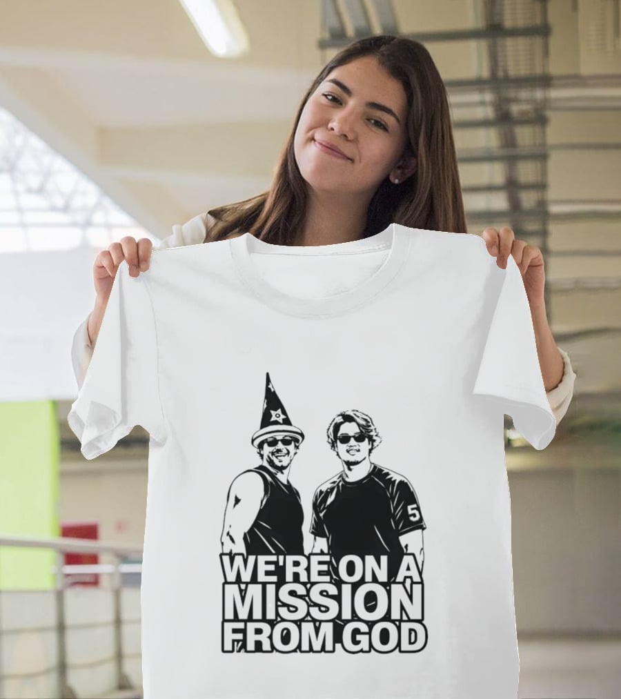 We're On A Mission From God Blues Brothers Wizard Hat Sunglasses T-Shirt