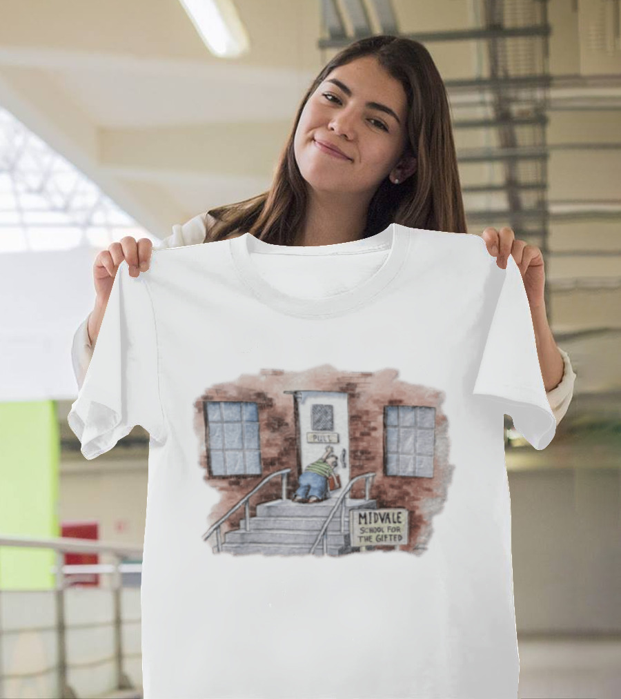 Midvale School For The Gifted 1985 Far Side Pull Door Comic T-Shirt