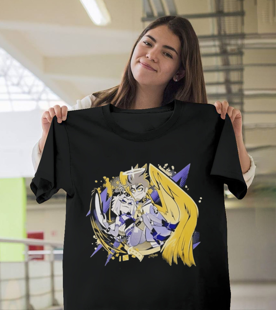 Adam And Lute Hazbin Hotel Characters With Golden Wings And Halos T-Shirt