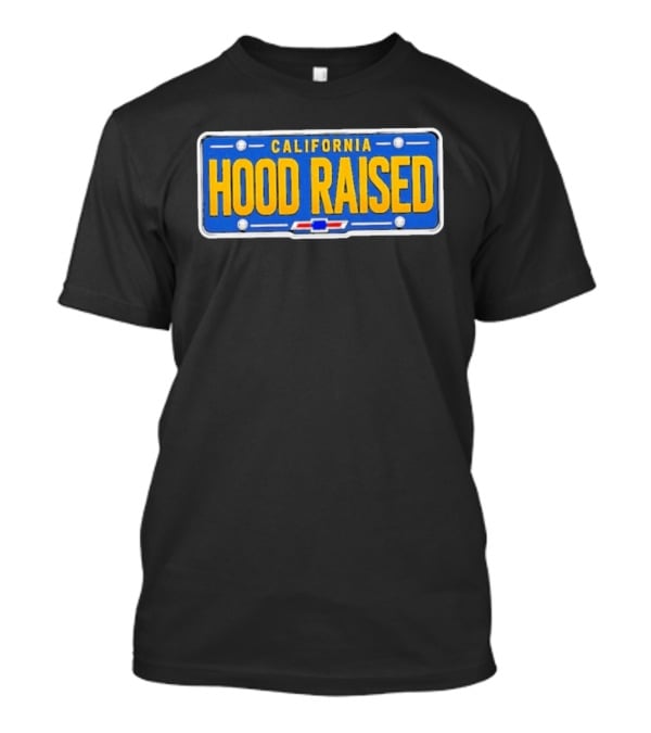 California Hood Raised Chevrolet License Plate Blue Yellow T-Shirt