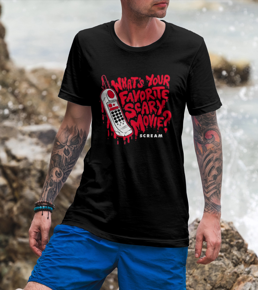 Scream What's Your Favorite Scary Movie Telephone Blood Red T-Shirt
