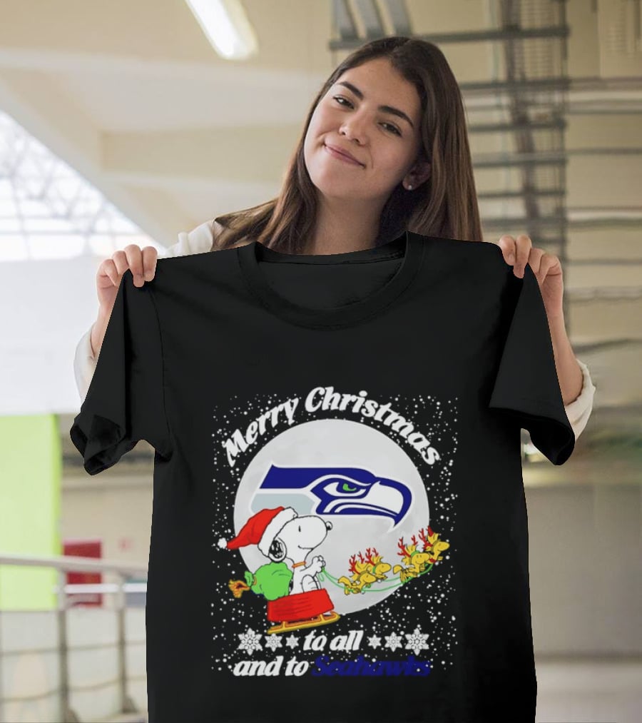Snoopy Merry Christmas Seahawk Fans Festive Holiday Greeting T-Shirt