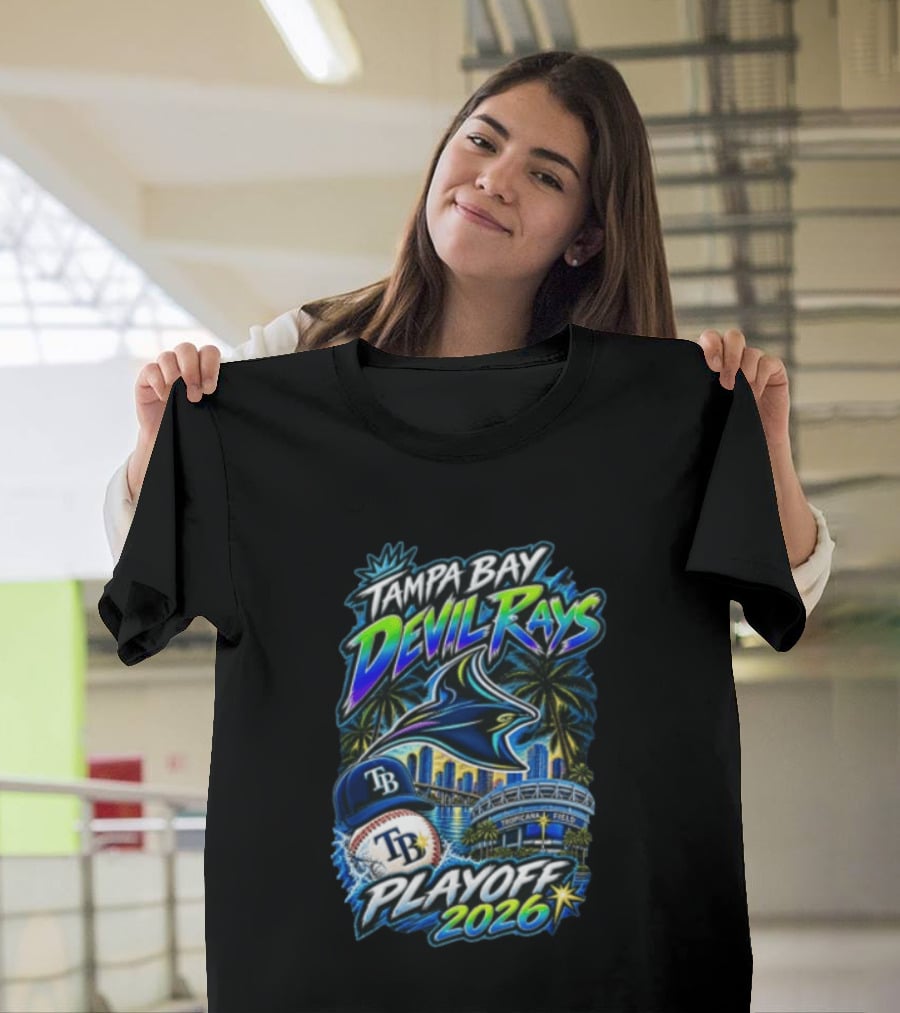 Tampa Bay Devil Rays Playoff 2026 Stingray Tropicana Field Skyline Baseball Cap T-Shirt