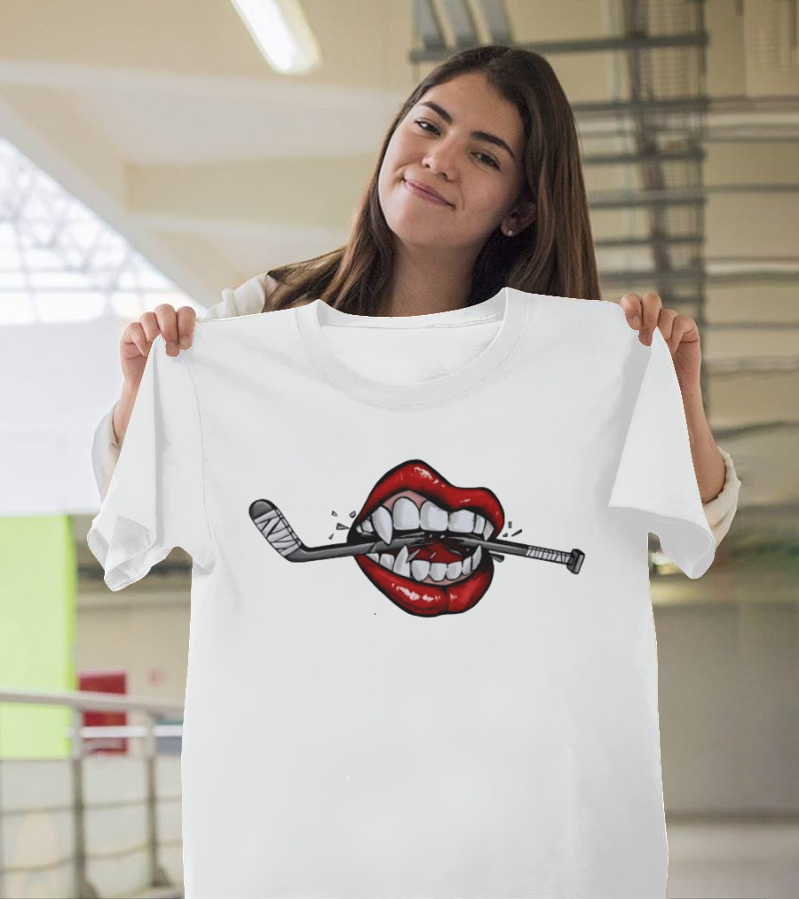 Savage Beauty Hockey Nation Lips And Hockey Stick T-Shirt