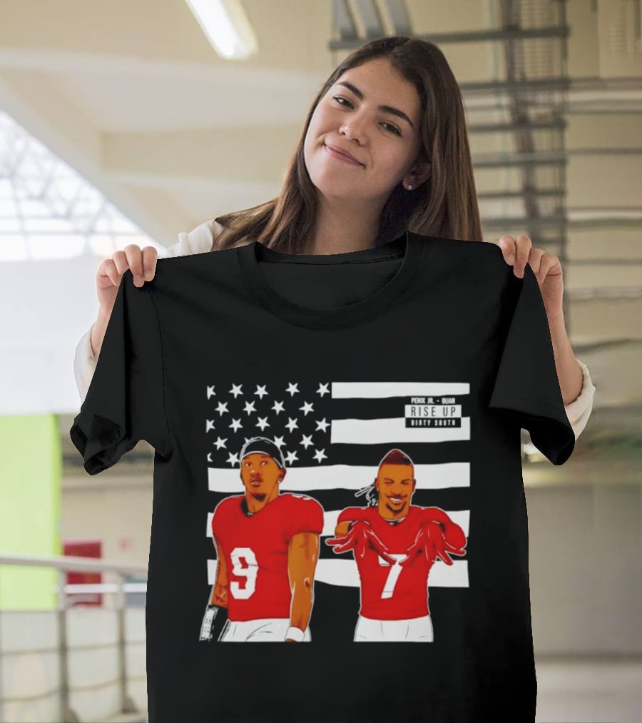 Michael Penix Jr Bijan Robinson Rise Up Dirty South Football Stars American Flag T-Shirt