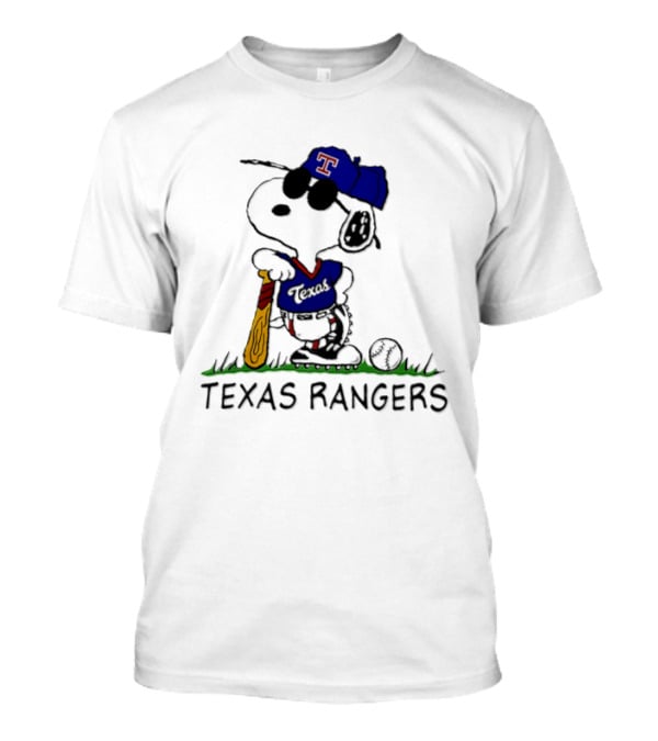 Snoopy Texas Rangers MLB Baseball Uniform With Sunglasses And Bat T-Shirt