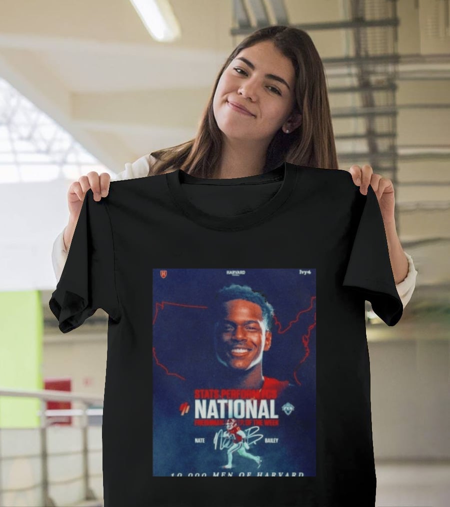 Stats Perform FCS National Freshman Player Of The Week Nate Bailey Harvard Football Ivy League T-Shirt