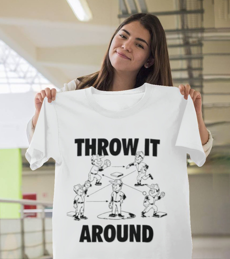 Throw IT Around Cartoon Baseball Players Throwing Ball T-Shirt