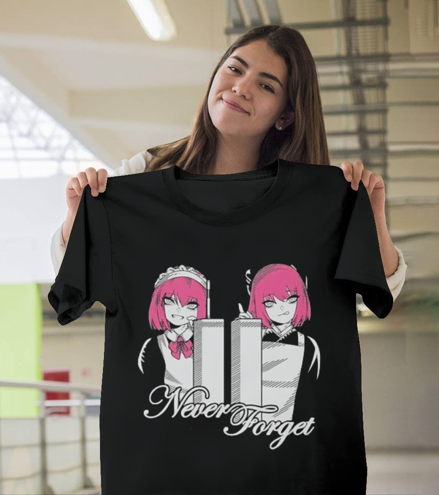 Never Forget Anime Manga Otaku Pink Hair Maid Twins T-Shirt