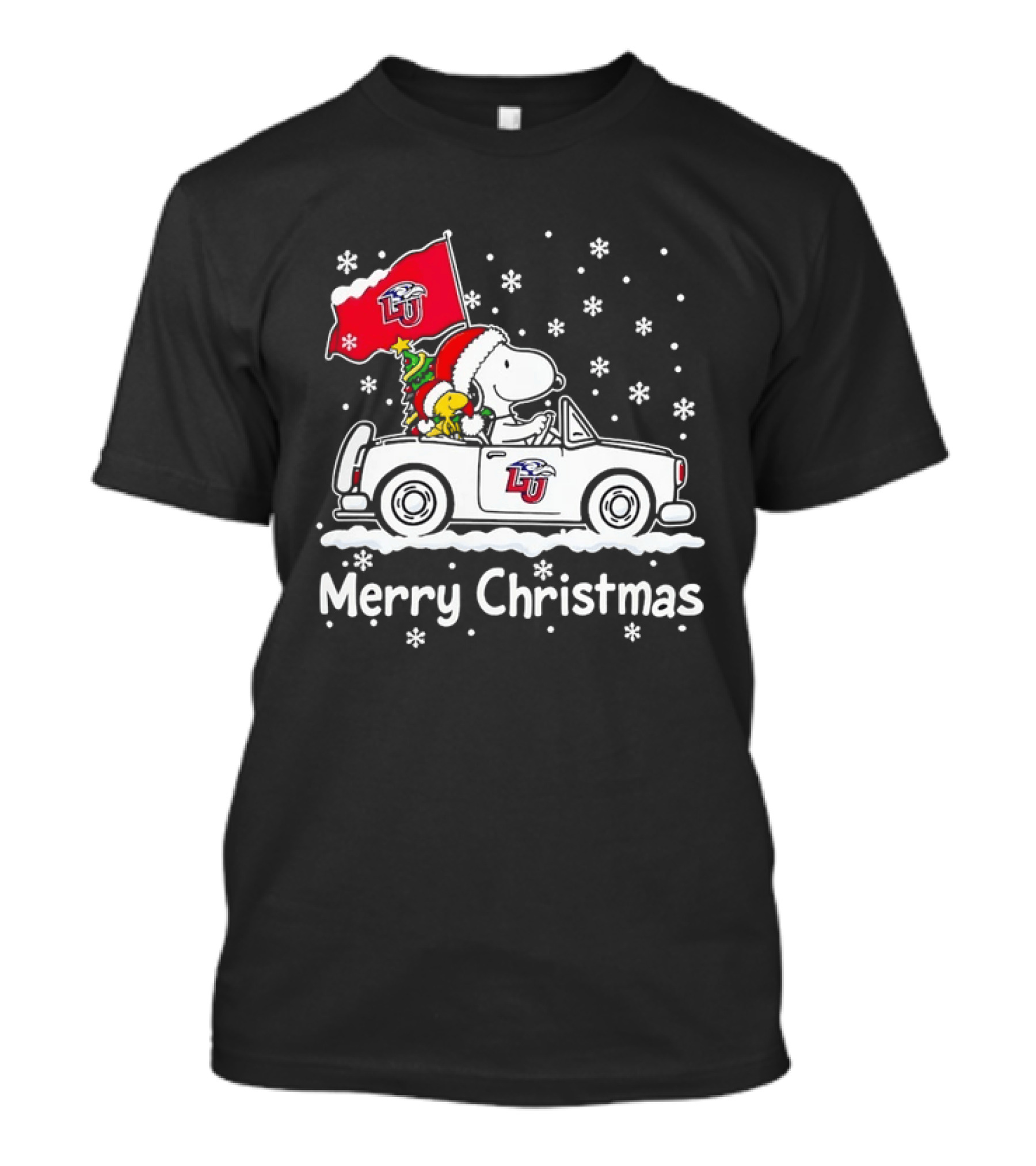 Liberty Flames Snoopy Woodstock Driving Car Merry Christmas Holiday T-Shirt