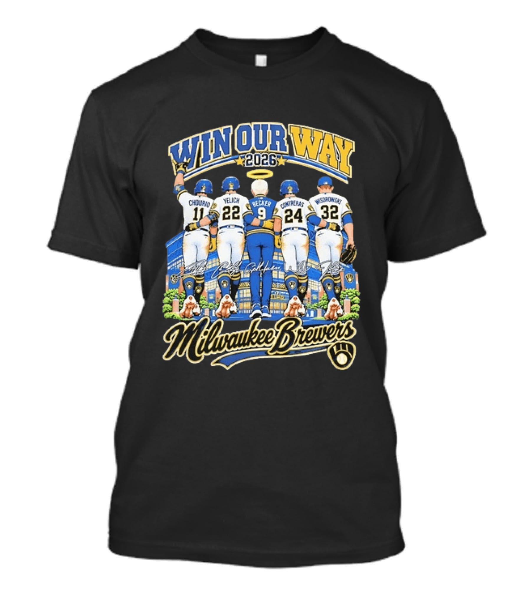 Milwaukee Brewers Win Our Way 2026 Chourio Yelich Becker Contreras Wisdrowski Team Unity T-Shirt