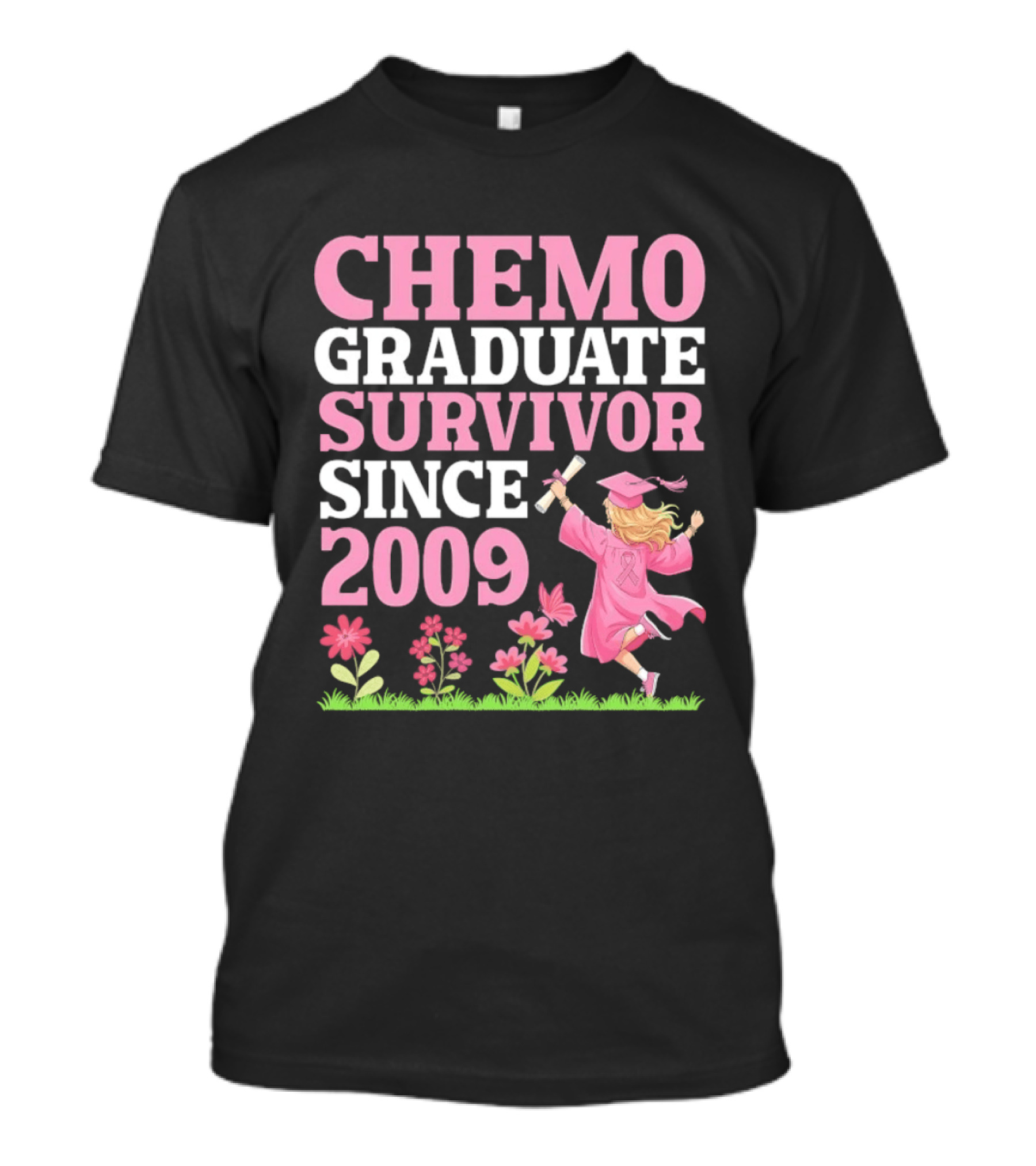 Chemo Graduate Survivor Since 2009 Cancer Awareness Pink Ribbon Graduation T-Shirt