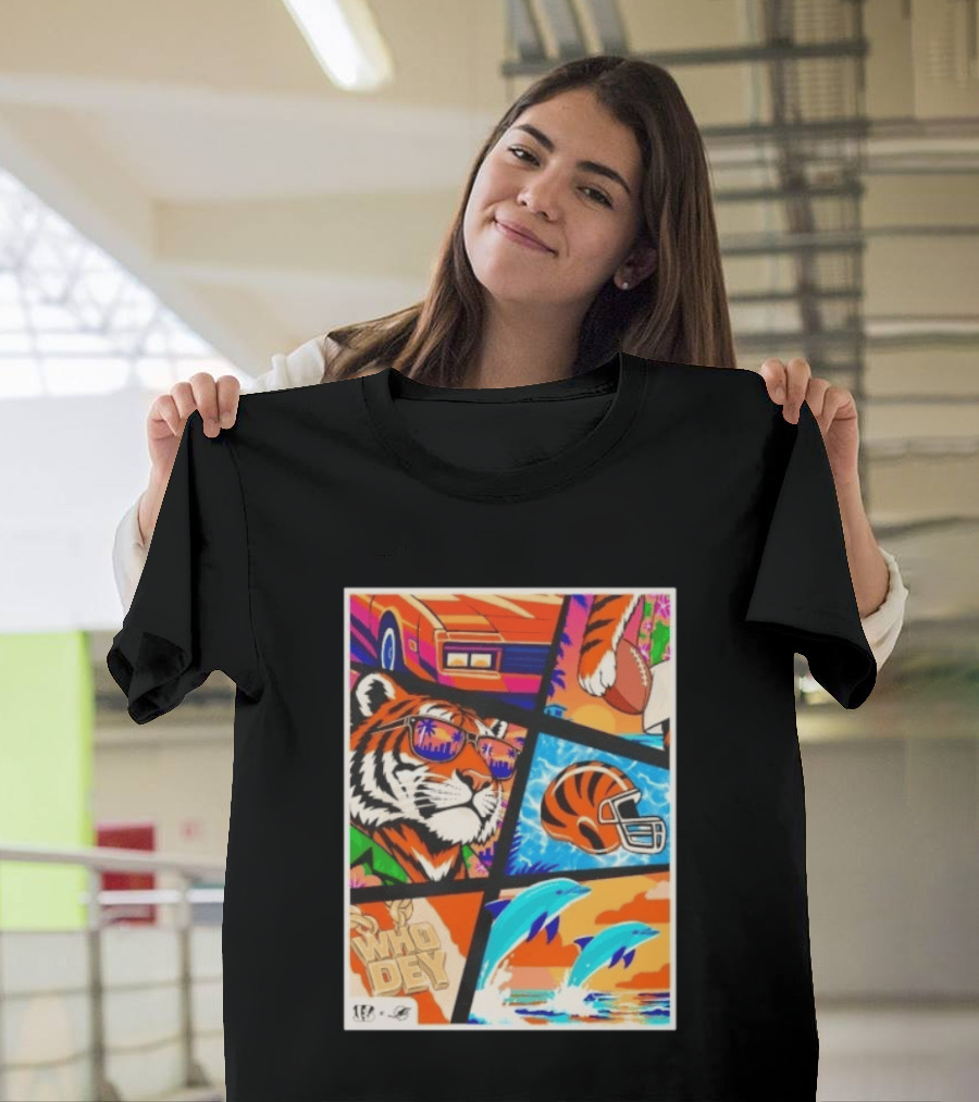 Cincinnati Bengals Tiger Dolphins Football Who Dey NFL Matchup T-Shirt