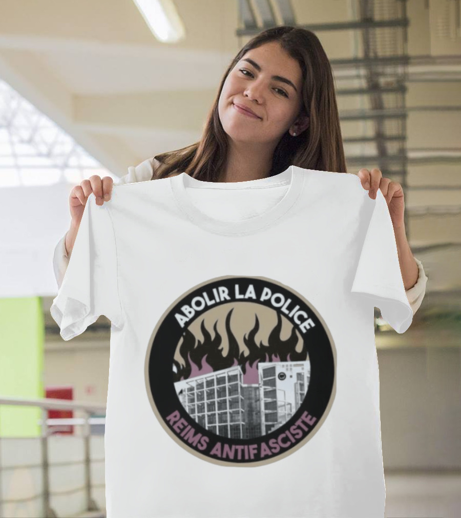 Abolir La Police Reims Antifasciste Antifa Burned Building Circular T-Shirt