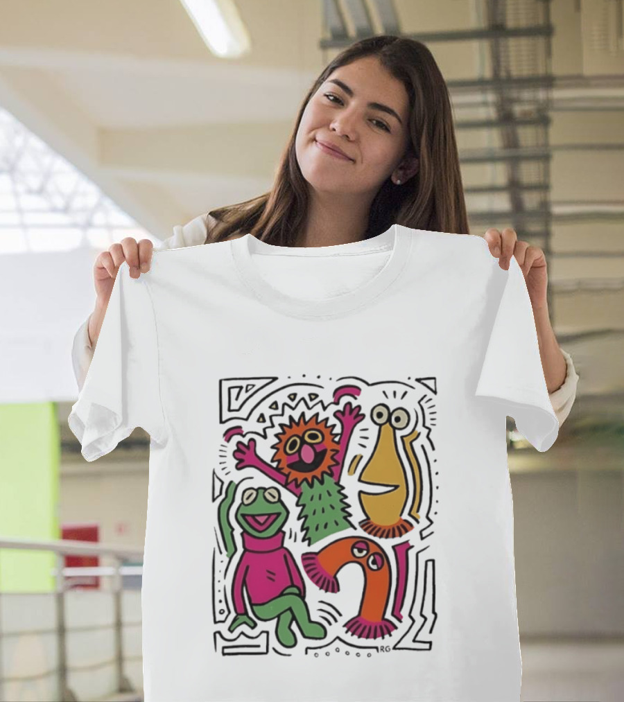 Kermit The Frog And Friends Keith Haring Collaboration Featuring Iconic Cartoon Characters T-Shirt