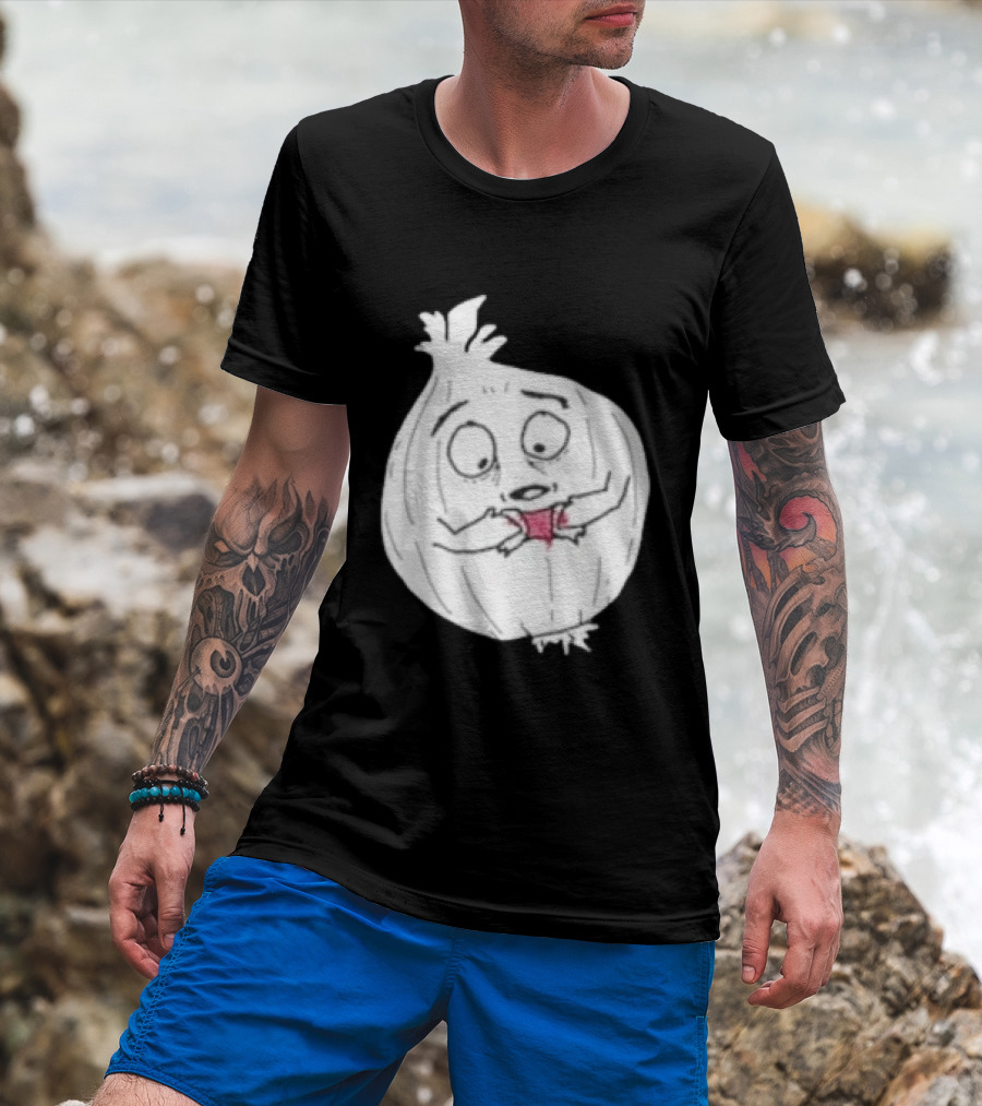Crying Onion Cartoon Funny Vegetable Drawing T-Shirt